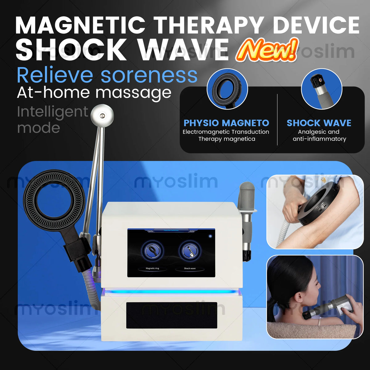 Dispositivo de Terapia Magnética 2 en 1 con Ondas de Choque para Alivio del Dolor y Reparación de Tejidos, para Rehabilitación Ortopédica y Cuidado Muscular y Articular