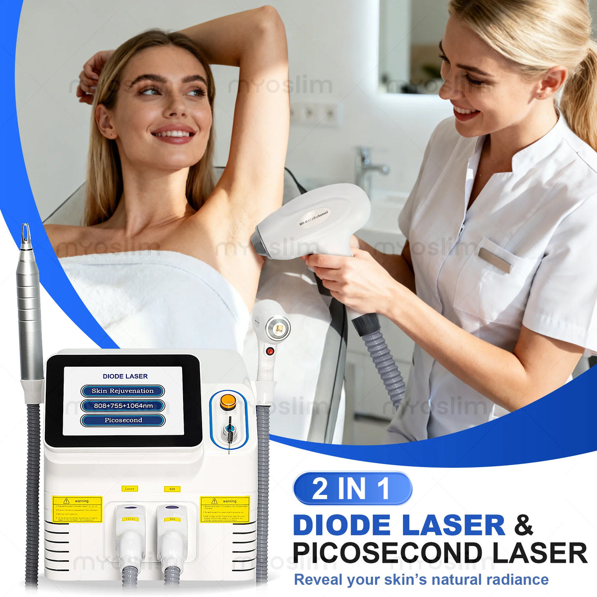 Máquina de Picosegundos de Diodo 2 en 1 - 808nm 755nm 1064nm para Depilación Permanente, Eliminación de Tatuajes y Rejuvenecimiento de la Piel