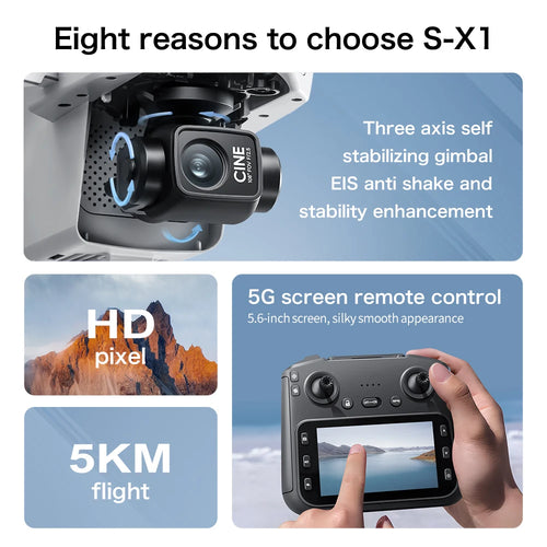 Cámara del dron con gimbal de 3 ejes y control remoto con pantalla