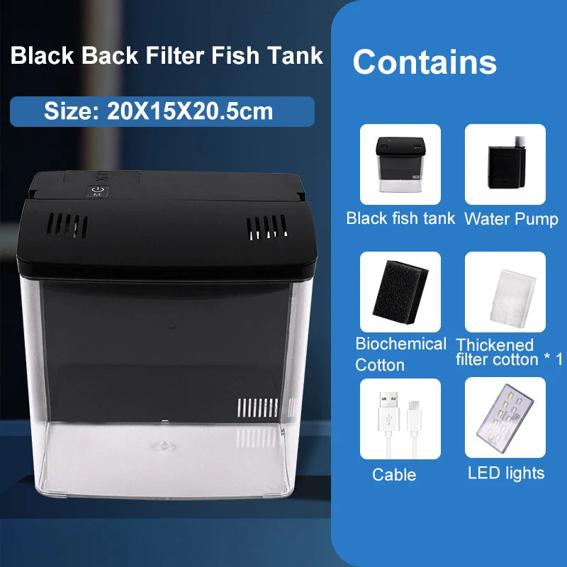 Acuario para sala de estar, mini pecera para peces luchadores, tanque ecológico de sobremesa para el hogar, filtro trasero de autocirculación para peces dorados