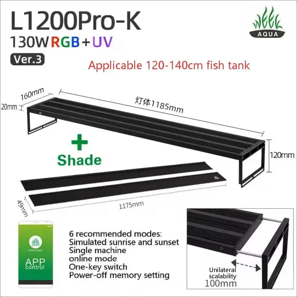 WEEK AQUA L Series V3 RGB+UV Full Spectrum LED Aquarium Light APP Bluetooth Dimmable Planted Tank Aquatic Plant Grow Lamp