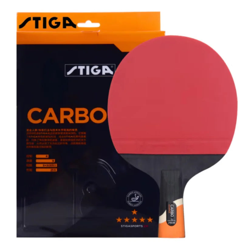 Raqueta de tenis de mesa STIGA CARBO de 6 estrellas, paleta de Ping Pong de carbono 5 + 2 para ataque rápido avanzado, gomas no pegajosas de ambos lados