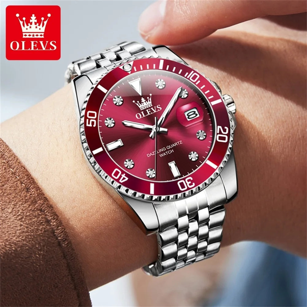 Reloj OLEVS 9809 para hombre, original, resistente al agua, luminoso, de cuarzo, de acero inoxidable, de marca reconocida, con calendario, estilo ejecutivo