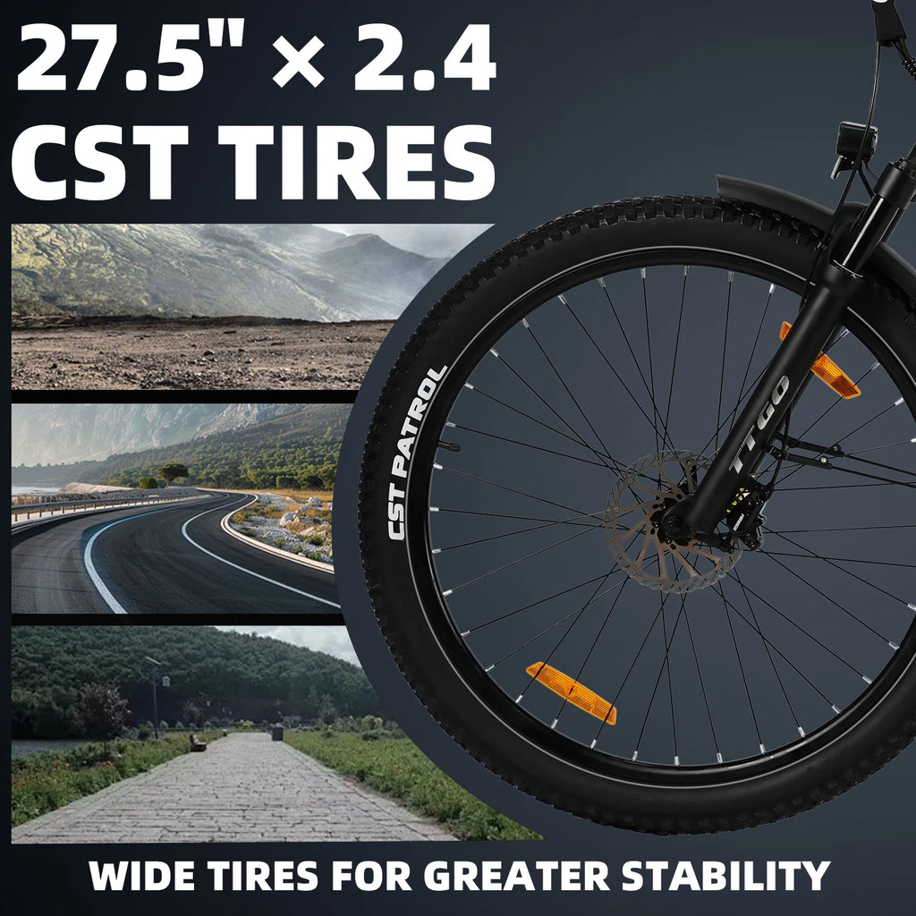 Bicicleta eléctrica TTGO Z3-W Z3 de 27.5 pulgadas para adultos, batería de 48V 15Ah, freno de disco hidráulico, horquilla de suspensión, cuadro de aluminio, bicicleta eléctrica para ir al trabajo y trekking