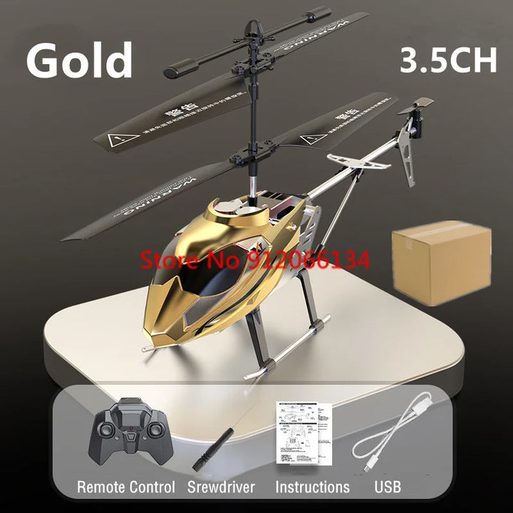 Helicóptero RC de control remoto eléctrico de altura fija inteligente 3.5CH, cuerpo de metal con doble sistema de dirección 2.4G, iluminación aérea, helicópteros RC con efectos de luz.