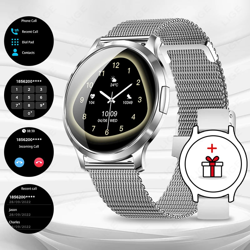 Reloj inteligente LIGE 2025 con pantalla AMOLED ultrafina, pulsera deportiva de fitness para mujer, esfera de reloj personalizada, llamada Bluetooth, reloj inteligente de lujo