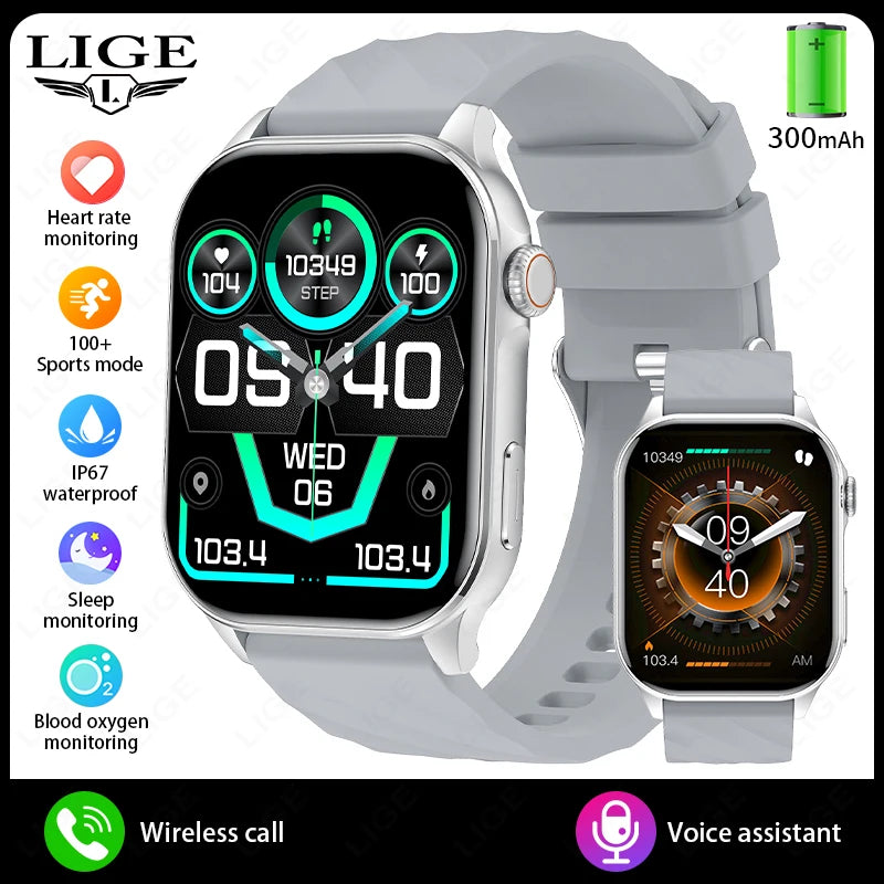 LIGE For Android iOS Smart Watch 2.01" Full Touch Screen Bluetooth Call Heart Rate Waterproof Sports Bracelet Smartwatch Women