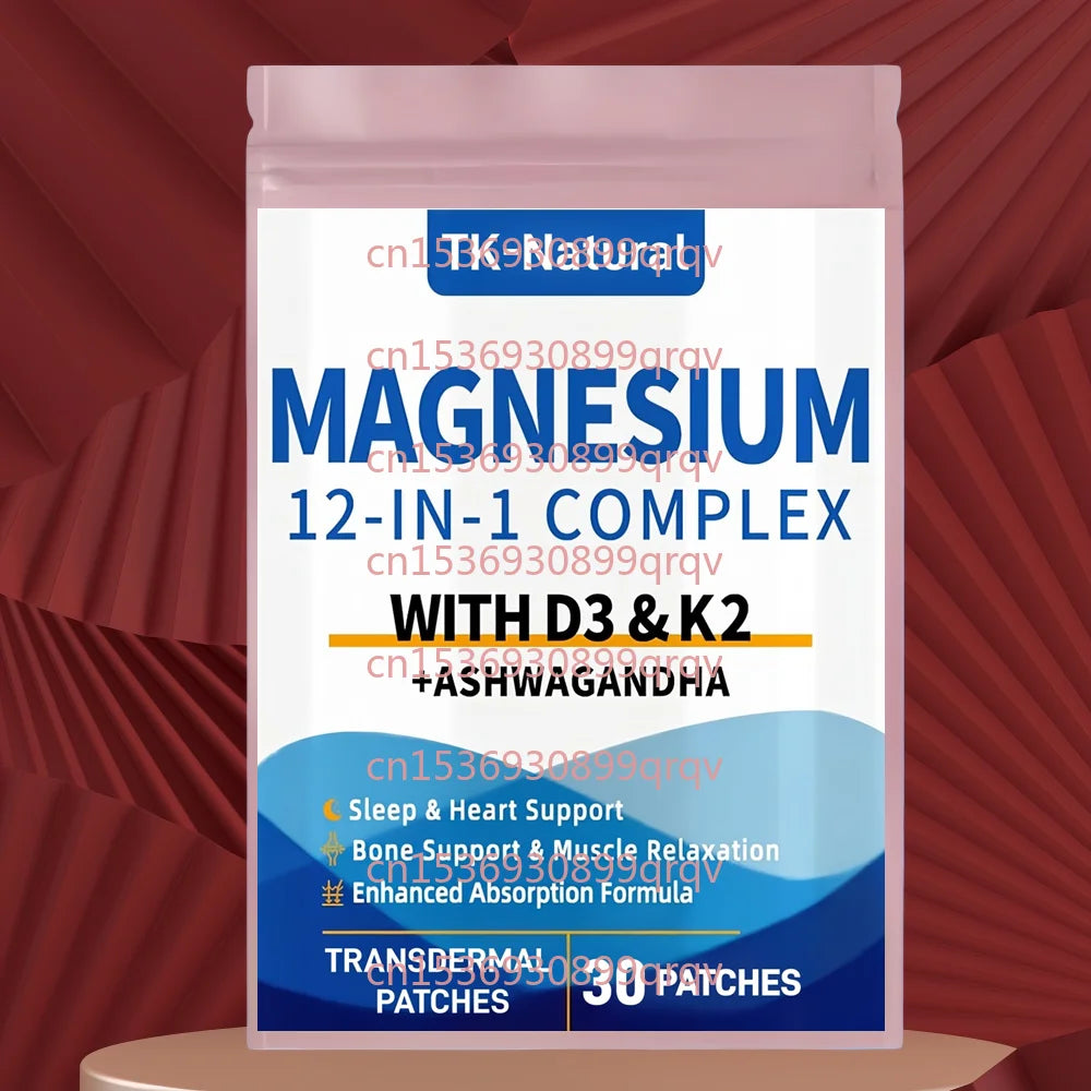 30 Parches Transdérmicos de Magnesio Complejo con Vitamina D3 K2 para Relajación, Salud Cardíaca, Energía y Músculos