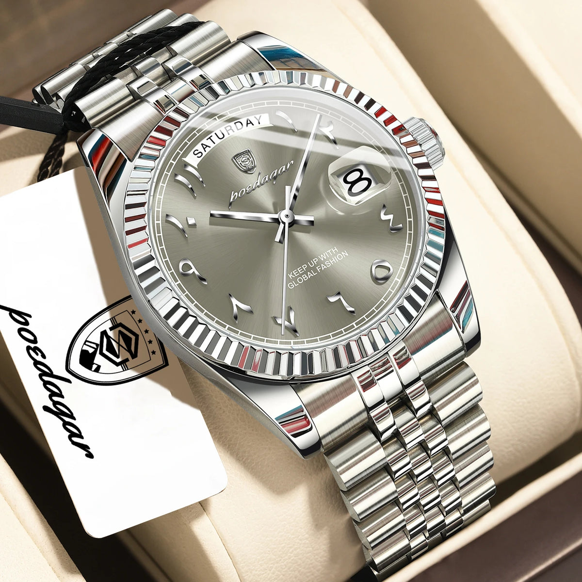 Reloj para hombre POEDAGAR de diseño moderno, de acero inoxidable, resistente al agua, estilo ejecutivo, con fecha, día de la semana, cuarzo, creativo, reloj de pulsera para hombre.