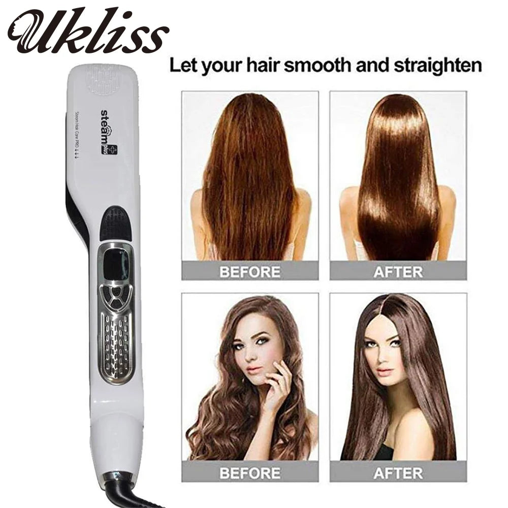 Plancha de pelo profesional, plancha plana de vapor, cepillo alisador, cepillos eléctricos para el cabello, alisadores de vapor de turmalina de cerámica