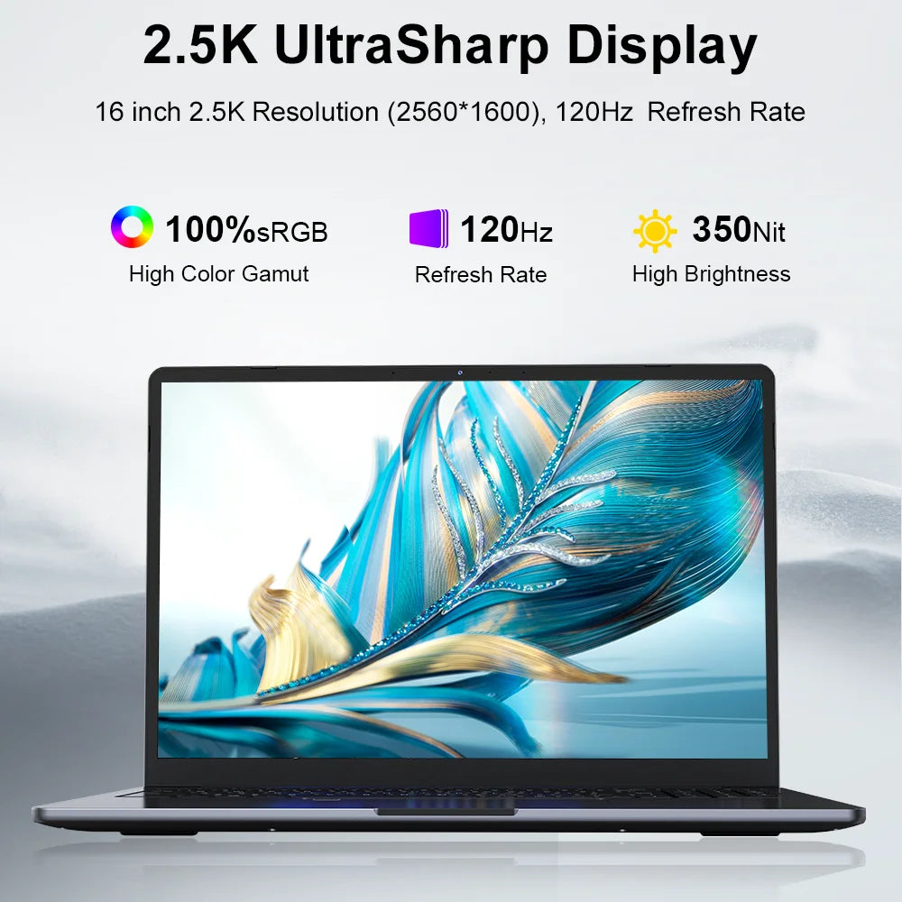 Ninkear N16 Pro AI Portátil 16 Pulgadas Pantalla 2.5K 120Hz Intel Core Ultra 5 115U 16GB RAM LPDDR5 1TB SSD Windows 11 NPU AI 11 TOPS WiFi 6 lector de huella para oficina estudio