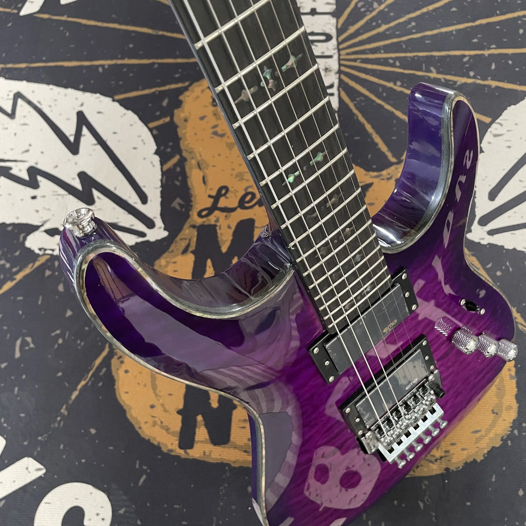 Guitarra eléctrica morada de 6 cuerdas, guitarra con herrajes blancos, guitarra de caoba, diapasón de palisandro