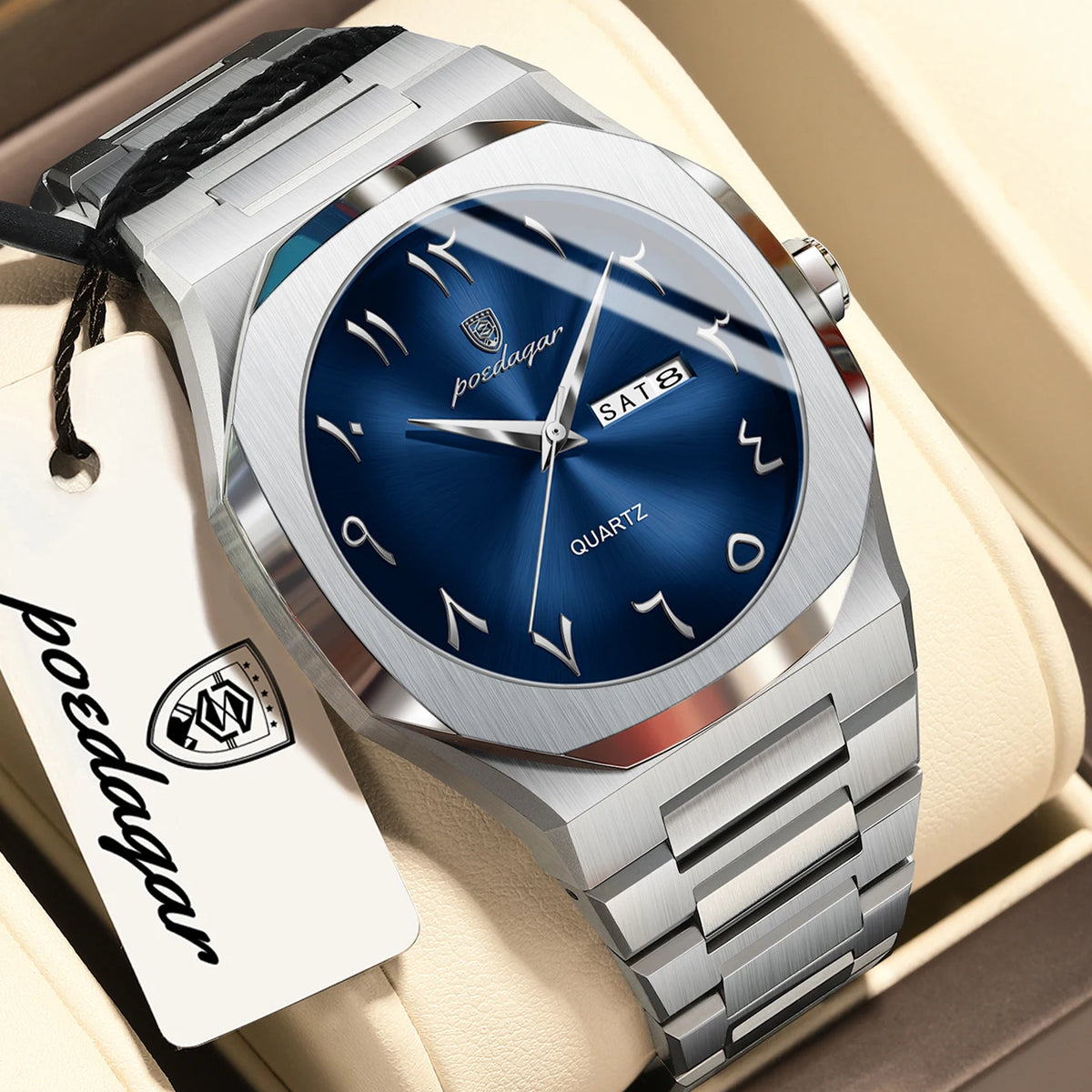 Reloj para hombre POEDAGAR original de cuarzo, resistente al agua, con fecha y día, estilo elegante, empresarial, de acero inoxidable