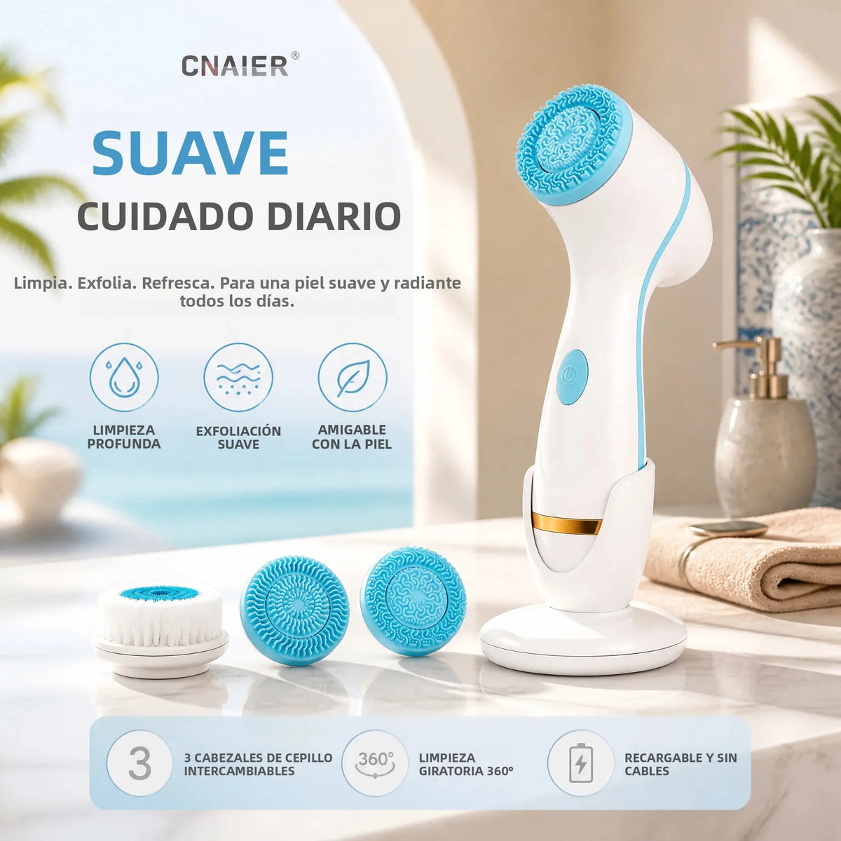 Cepillo Eléctrico de Limpieza Facial Ultrasónico, Dispositivo Rotatorio para Limpieza de la Piel, Exfoliante, Herramienta de Masaje para el Cuidado de la Piel