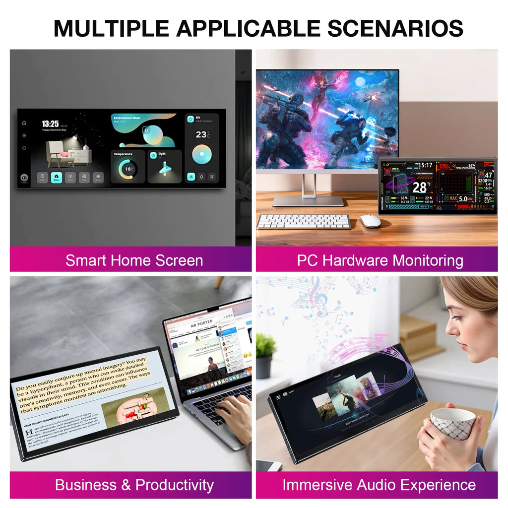 Monitor Portátil Táctil Unew de 12.3 Pulgadas, 1920x720 IPS, Pantalla Secundaria, Pantalla Táctil Capacitiva de 10 Puntos, Monitor Extendido para Laptop