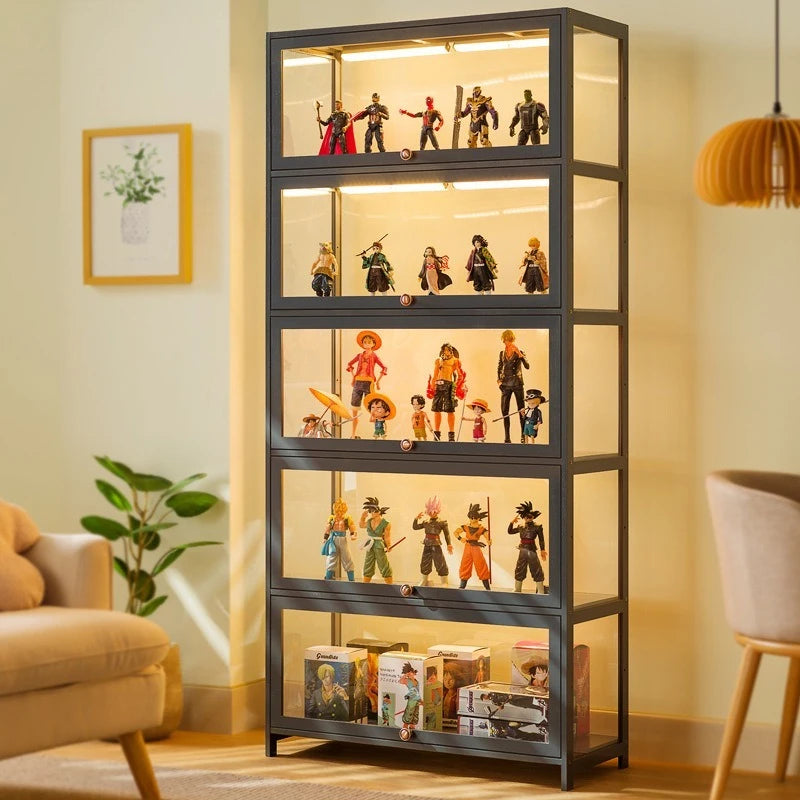 Vitrina hecha a mano, vitrina transparente a prueba de polvo con imitación de vidrio, caja de almacenamiento acrílica para juguetes Lego, estante para libros
