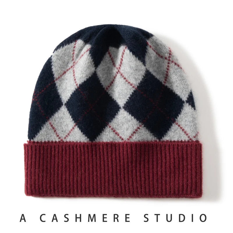 MERRILAMB-gorros a cuadros tonificantes para hombre y mujer, gorro informal suave de Cachemira 100%, gorros de punto a la cadera, gorros cálidos para Otoño e Invierno