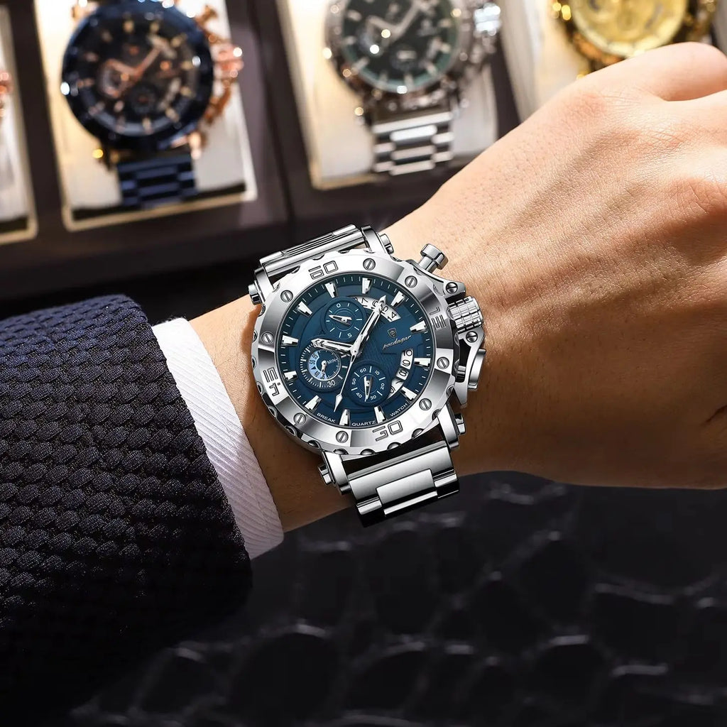 Reloj de lujo para hombre POEDAGAR, calendario, luminoso, resistente al agua, cronógrafo, de cuarzo, de acero inoxidable, reloj de moda para hombre, regalo, reloj masculino