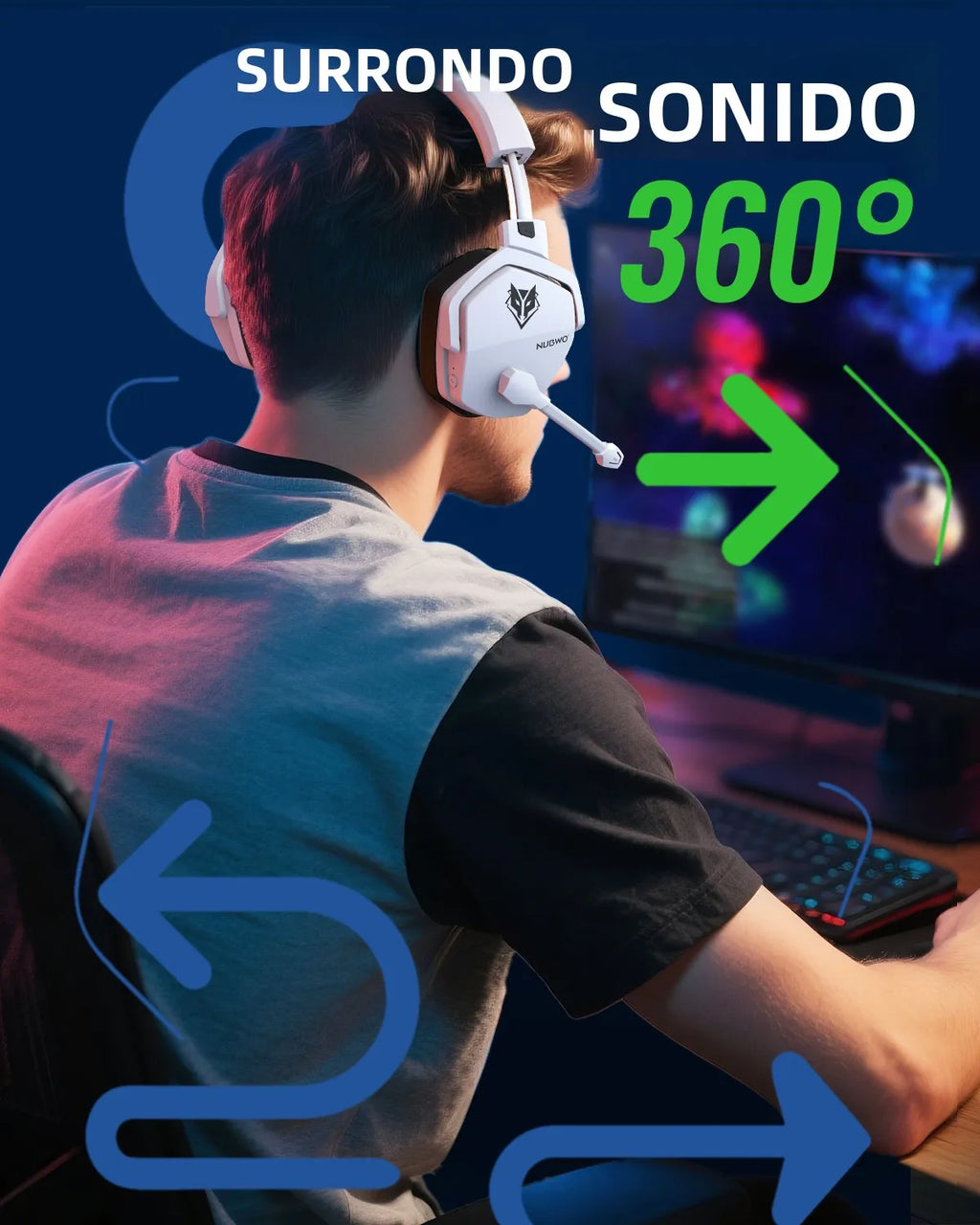Auriculares inalámbricos para juegos NUBWO G06 con estación de carga para auriculares y control de PS5, auriculares para juegos con batería de larga duración