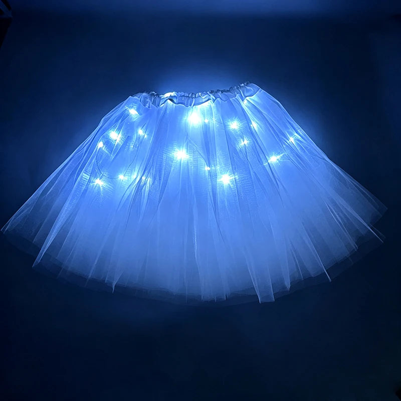 Falda Tutú Brillante de Tul para Mujer, con Luces LED, 3 Capas, Cintura Elástica, para Discotecas, Fiestas Rave, Carnaval, Cosplay, Festivales