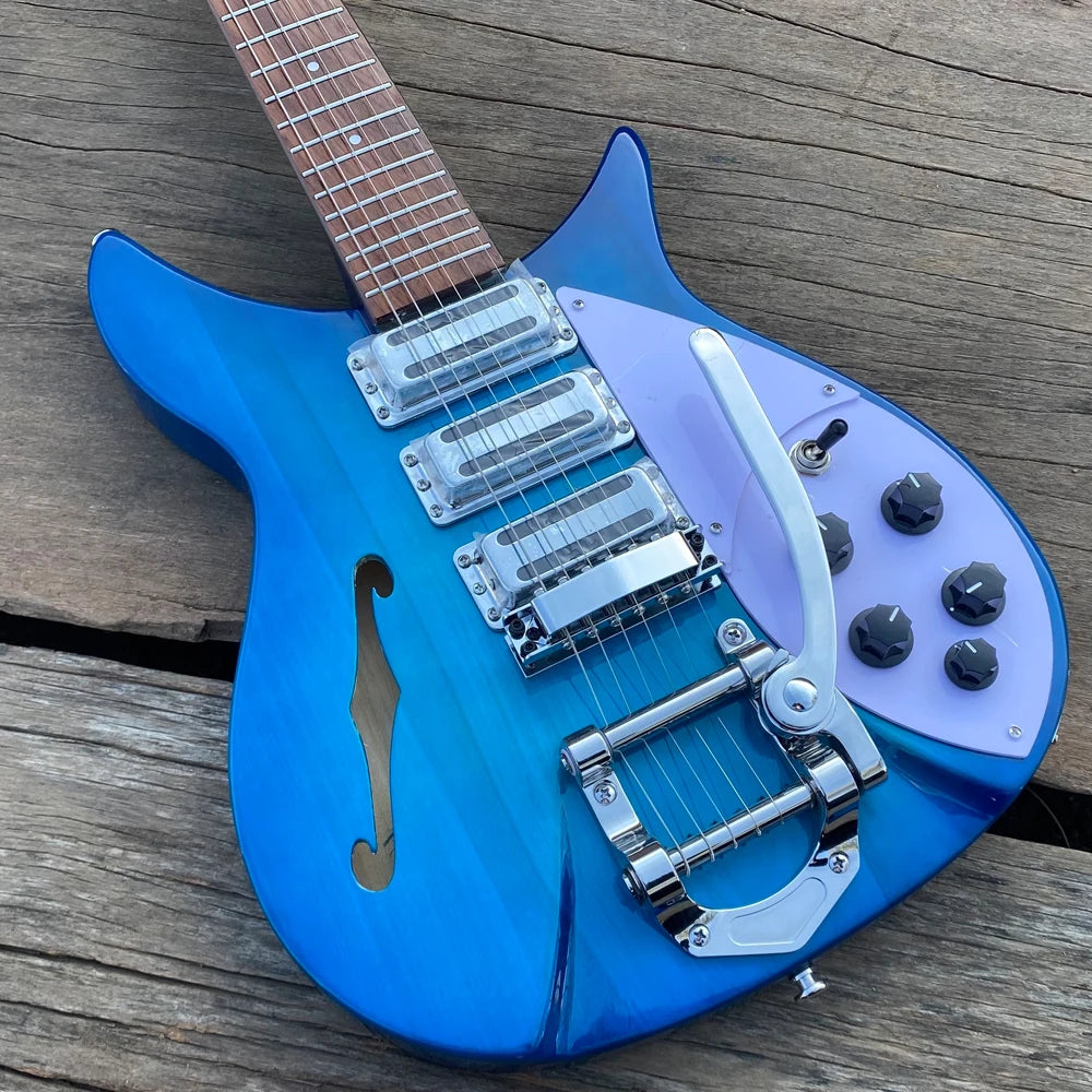 Guitarra Azul 325 con Puente Tremolo, Cuerpo Semi-Hueco con Orificios en Forma de F, Trastes de Acero Inoxidable, 3 Mini Humbuckers, Longitud de Escala de 20.75 Pulgadas, Nueva 2026