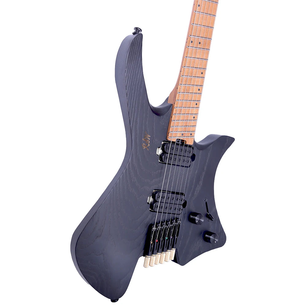Guitarra eléctrica sin cabeza con cuerpo de fresno asado, puente fijo, ultraligero, pequeño, a escala, diseño apto para viajes para actuaciones