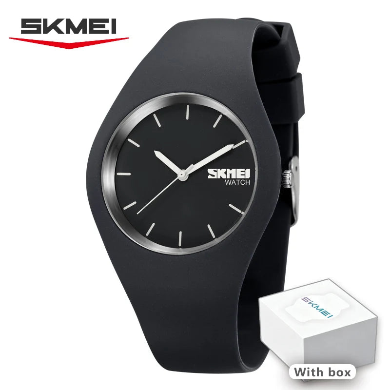SKMEI Women Watches Man Silicone Strap 3Bar Waterproof Clock Quartz Wristwatches For Lady Fashion Casual Watch Female Gift 9068