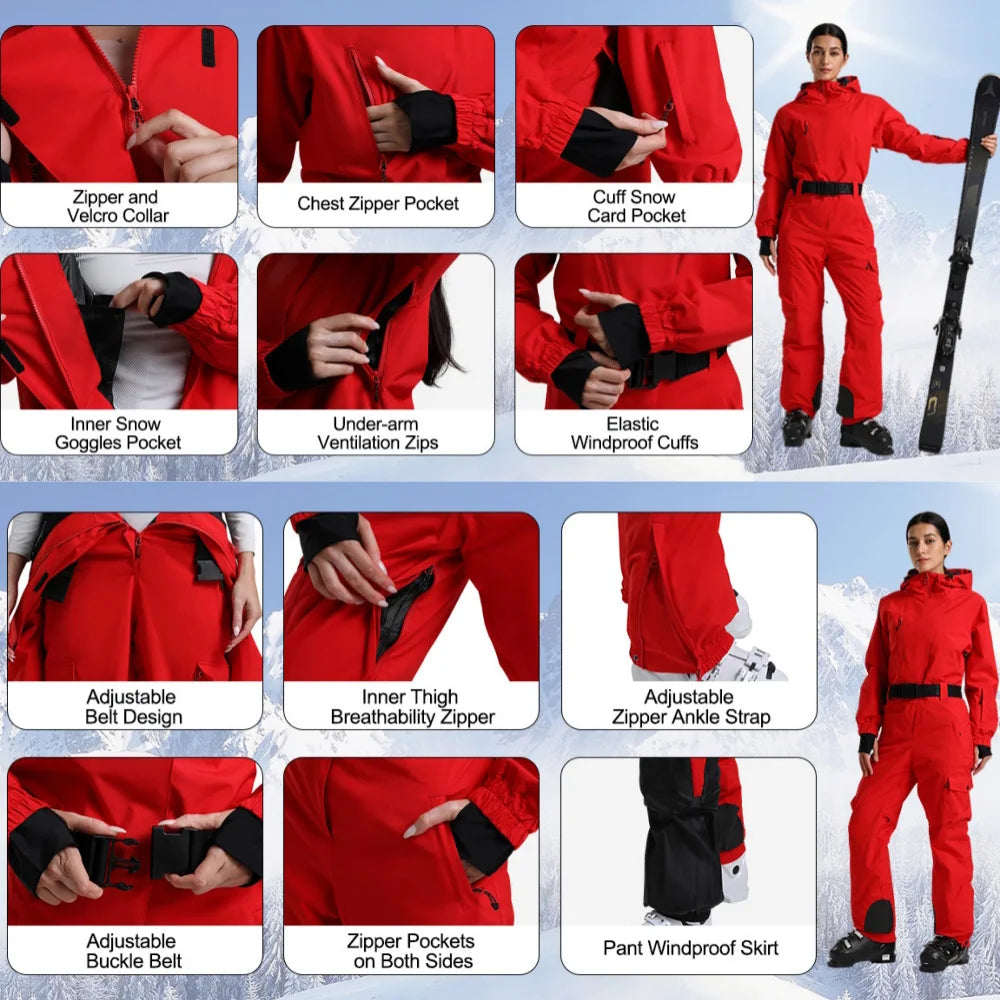 GSOU SNOW-trajes de esquí de una pieza para mujer, diseño asimétrico, monos aislados de invierno, trajes de Snowboard impermeables con cinturón