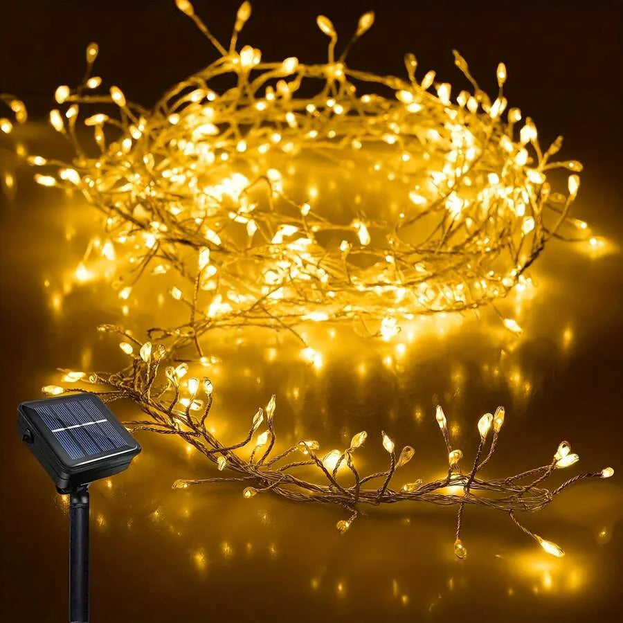 Guirnalda de luces LED solares con forma de petardo, guirnalda impermeable para exteriores, luz de hadas para boda, fiesta, jardín, decoración navideña