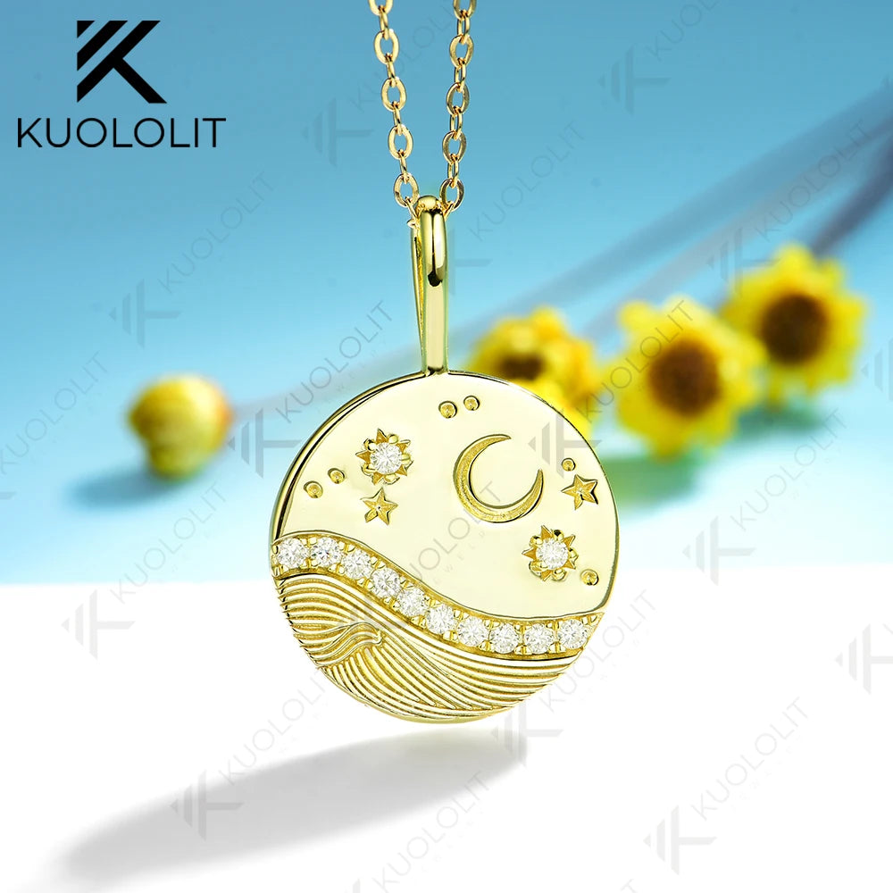Kuololit-collar de moissanita de 0,26 quilates para mujer, collar de oro amarillo Solid10K14K para regalos de Navidad, fiesta, compromiso, aniversario