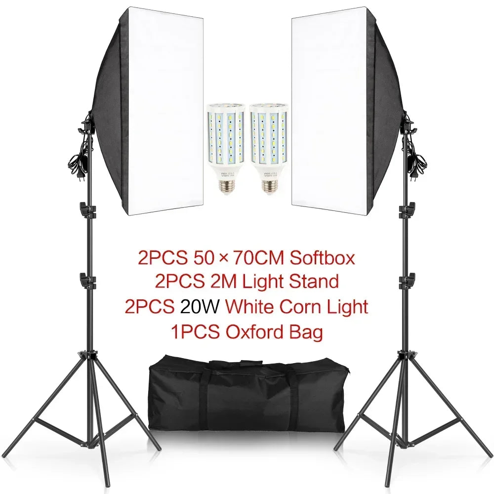 SH 1pc-3Pcs Kit de Iluminación Softbox para Fotografía 50x70CM, Sistema de Luz Profesional con Bombillas Fotográficas E27 para Estudio Fotográfico