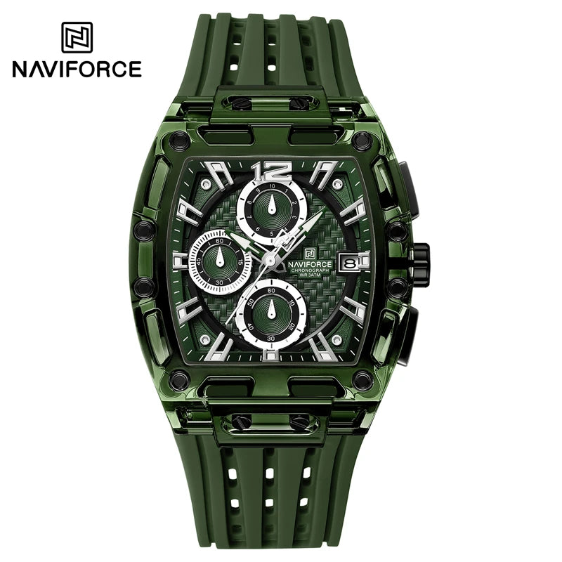 Reloj deportivo NAVIFORCE 7105 para hombre, cronógrafo de cuarzo multifuncional, diseño de moda, resistente al agua 5ATM, correa de silicona