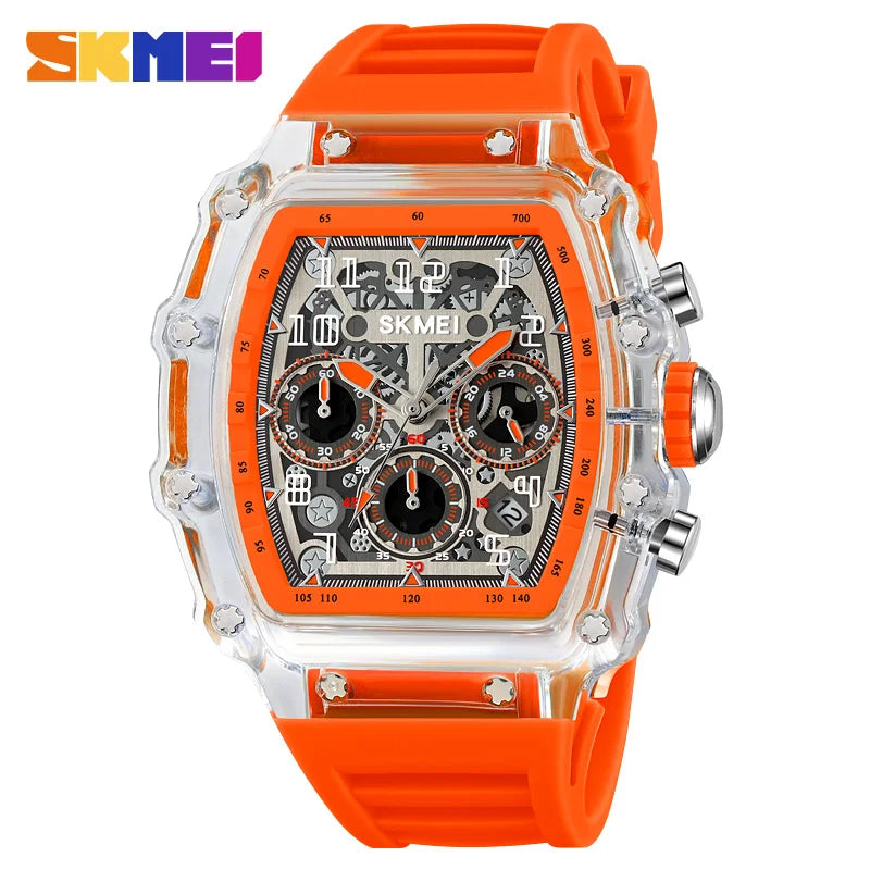 Reloj deportivo de cuarzo de moda SKMEI 2305 para hombre, cronógrafo impermeable, calendario, caja transparente, reloj de negocios para hombre