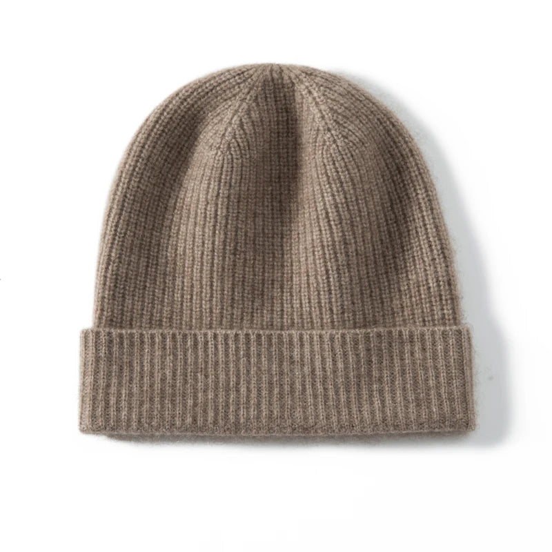 Gorro de Punto KOIJINSKY para Mujer, Otoño Invierno, 35% Cachemira, 65% Lana Merino, Diseño de Canalé Vertical, Color Sólido, Borde Enrollado Elástico y Suave