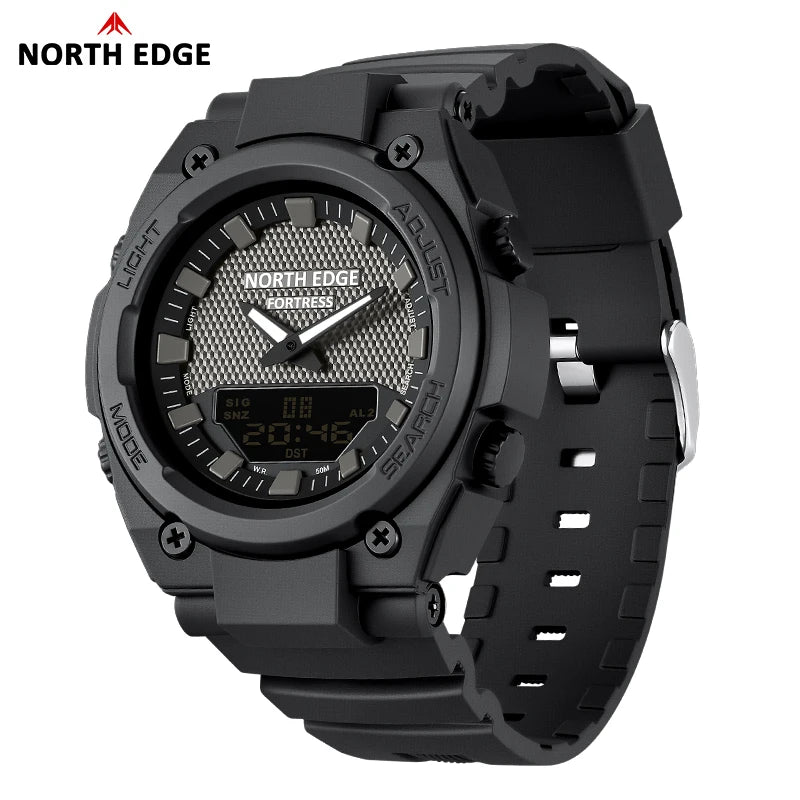 Reloj militar digital para hombre NORTH EDGE FORTRESS, deportivo, para exteriores, resistente al agua 50m, con hora mundial, cuenta regresiva y pantalla LED