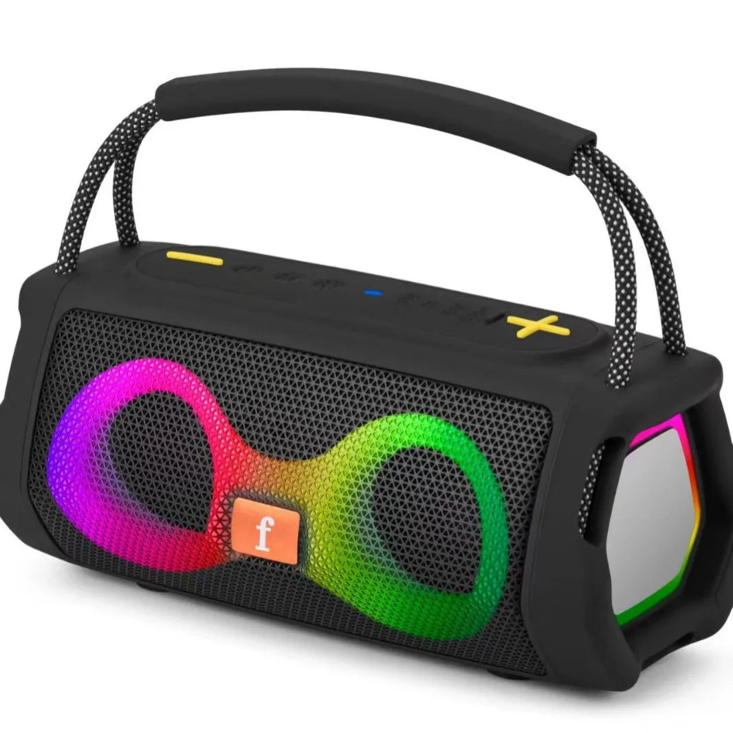 Altavoz Bluetooth portátil ET-313, boombox inalámbrico con graves potentes, luces LED RGB, diseño con asa e impermeable para fiestas al aire libre