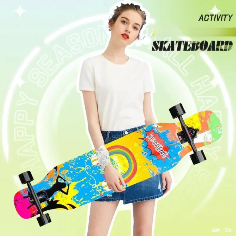 Patineta Profesional de 4 Ruedas para Adultos Principiantes, Patineta Cruiser de Calle con Doble Plataforma para Adolescentes, Niños y Niñas