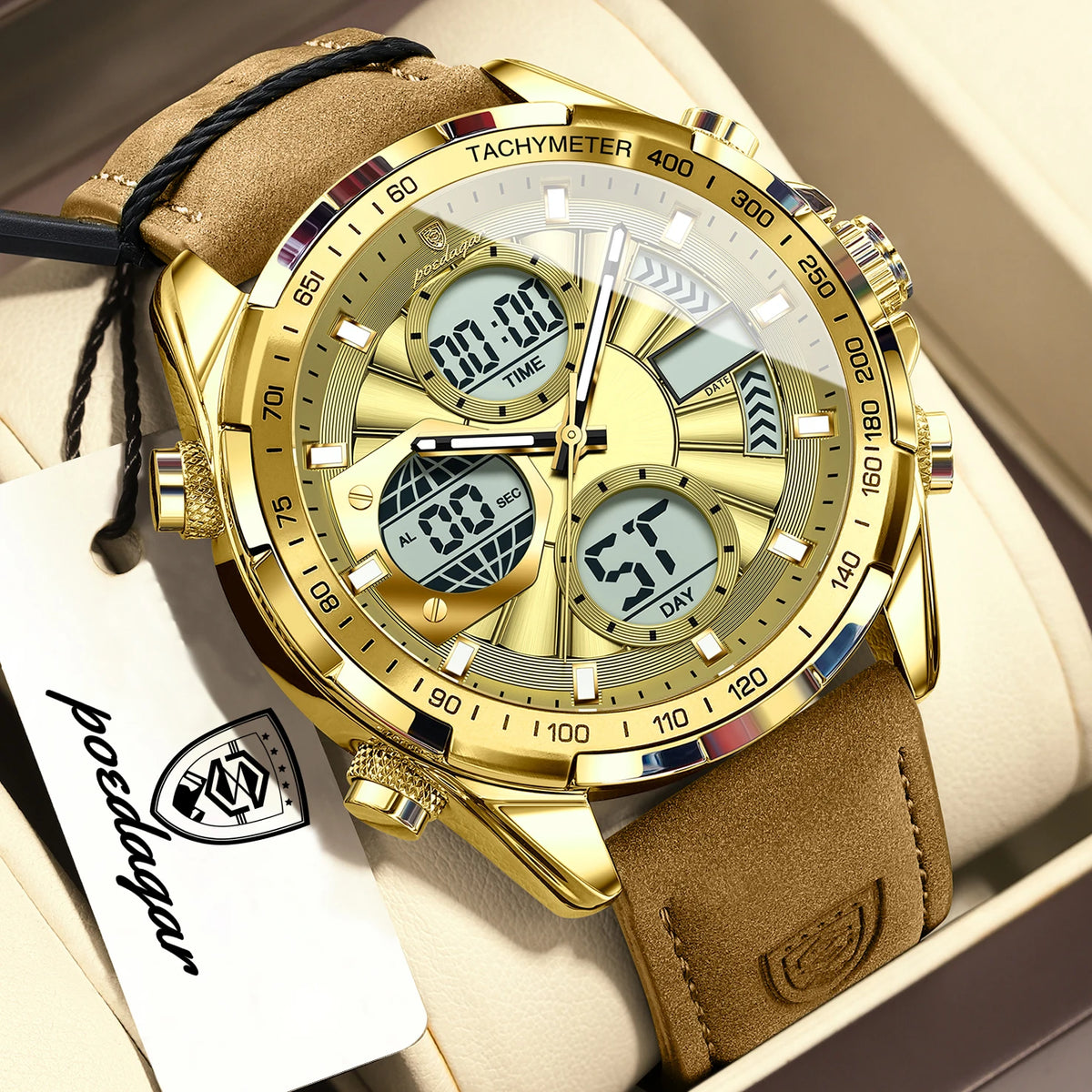 Reloj de pulsera digital para hombre POEDAGAR, de moda, con semana, fecha, alarma, LED, cuarzo, hora dual, luminoso, electrónico, deportivo