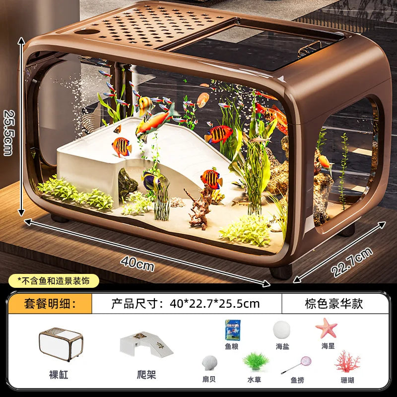 Acuario de lujo ligero, sencillo y sofisticado con tapa, transparente, ecológico para sala de estar, mueble decorativo, suministros para acuarios