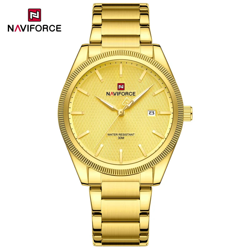 Reloj de cuarzo deportivo de lujo NAVIFORCE con calendario luminoso, reloj de pulsera para hombre de acero inoxidable resistente al agua 3ATM