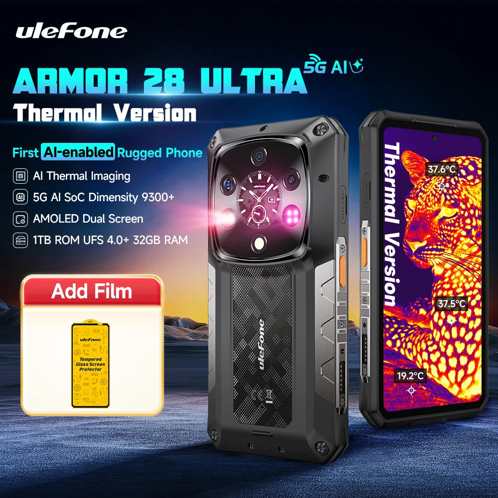 Smartphone resistente Ulefone Armor 28 Ultra 5G con cámara térmica IA, Dimensity 9300+, 1 TB de ROM, 32 GB de RAM, Android, pantalla AMOLED
