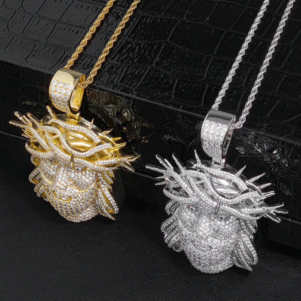 Collar de Joyería Hip Hop Personalizado HHIOK con Colgante de Jesús en Plata de Ley 925 con Incrustaciones de Moissanita VVS, Pasa la Prueba del Diamante