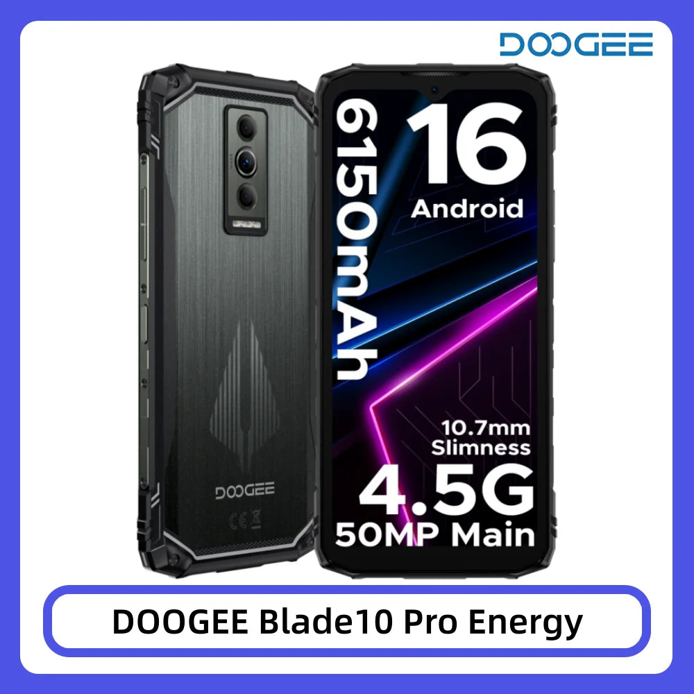 Smartphone resistente DOOGEE Blade10 Pro Energy 12GB+128GB, pantalla HD+ de 6.56”, batería grande de 6150mAh, cámara IA de 50MP, UNISOC T7250, NFC, Android 16
