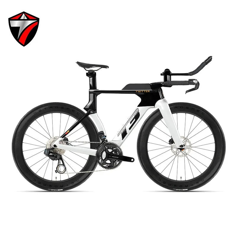 Bicicleta de carretera TWITTER T3 TT Racing de fibra de carbono, con cambio electrónico inalámbrico WheelTop TX-TT7110-2*12S y frenos de disco hidráulicos