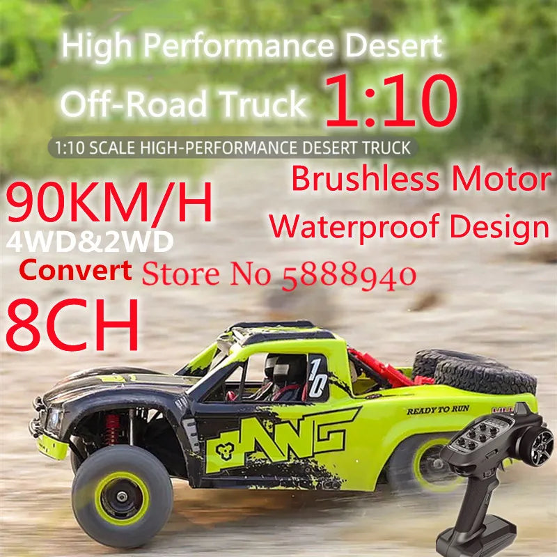 Camioneta Todoterreno a Control Remoto 1:10 90KM/H con Estabilización Electrónica de Suspensión (ESP), 8 Canales, 4WD, Motor sin Escobillas, Amortiguador Hidráulico, Resistente al Agua