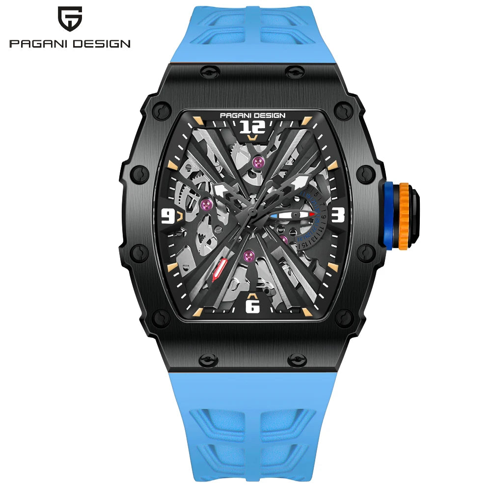 PAGANI DESIGN Nuevo Reloj de Lujo Esqueleto VH65 para Hombre Reloj de Cuarzo 42MM Correa de Caucho Cristal de Zafiro Resistente al Agua Reloj Hombre