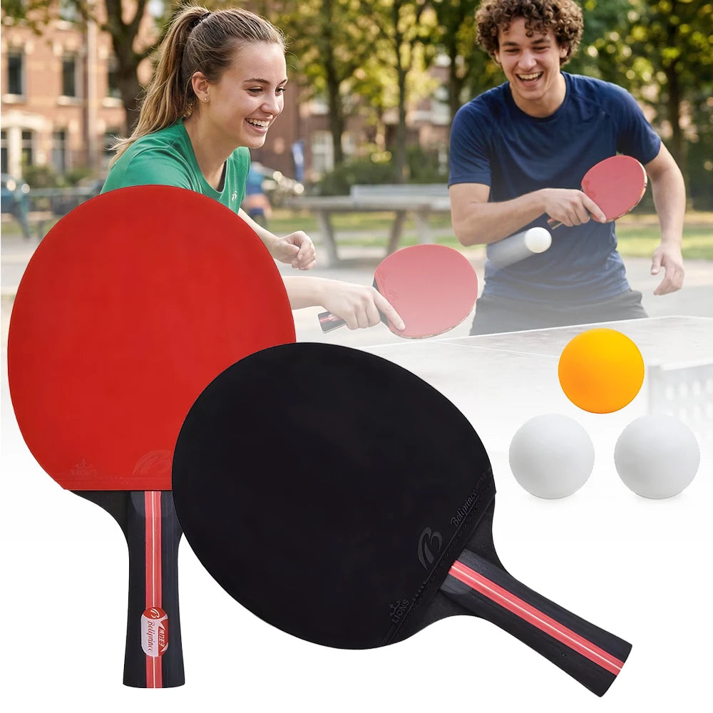 Set de raquetas de tenis de mesa con goma de diseño inverso, incluye 2 raquetas y 3 pelotas de tenis de mesa, ideal para entrenamiento deportivo, competiciones y actividades físicas.