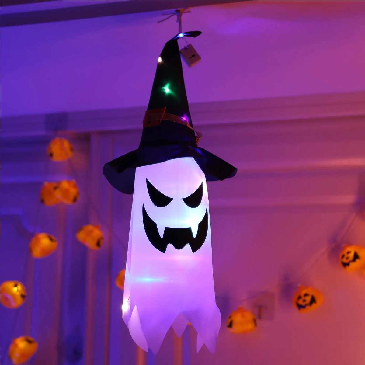 1 unidad de cadena de luces LED de fantasmas, decoración de Halloween para fiestas en el hogar, accesorio decorativo, luces de adorno para exteriores, funcionan con pilas
