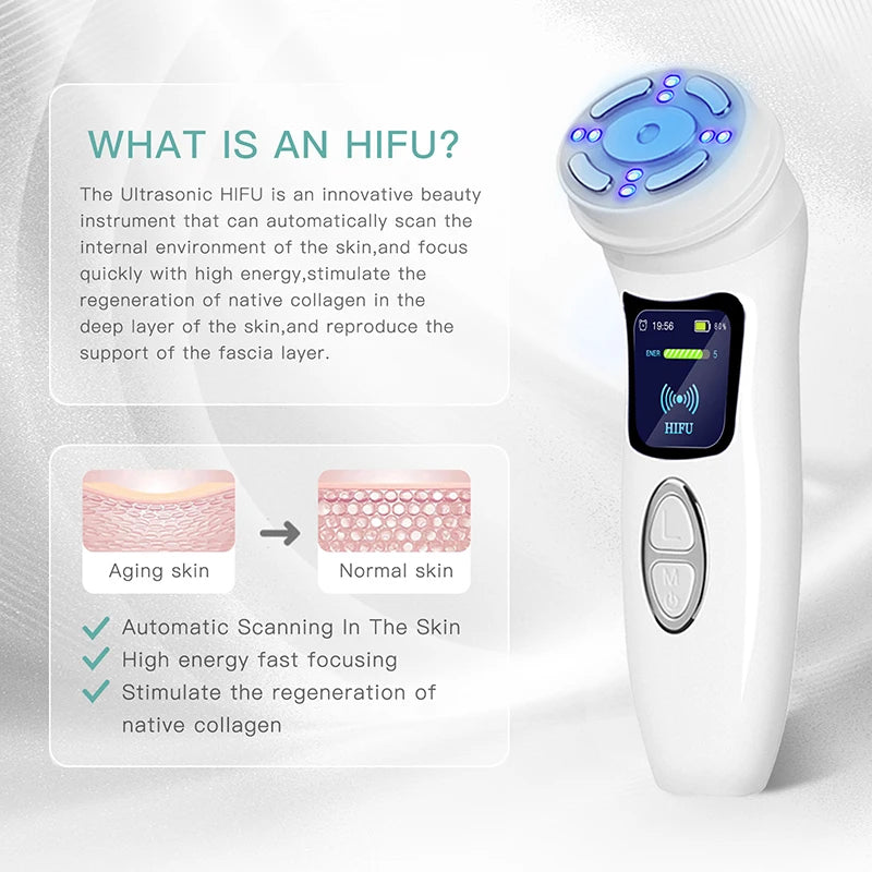 Mini máquina de ultrasonido de radiofrecuencia HIFU 4 en 1, instrumento de belleza Facial de microcorriente EMS, herramienta antiarrugas para el cuidado de la piel reafirmante