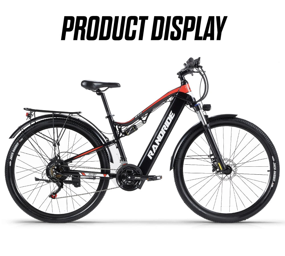 RANDRIDE YG90 Forerunner Electric Mountain Bike, 1000W Motor, 29×2.1" All-Terrain Tires, Full Front & Rear Suspension, SHIMANO Hydraulic Disc Brakes, 48V 17Ah Samsung Lithium Battery